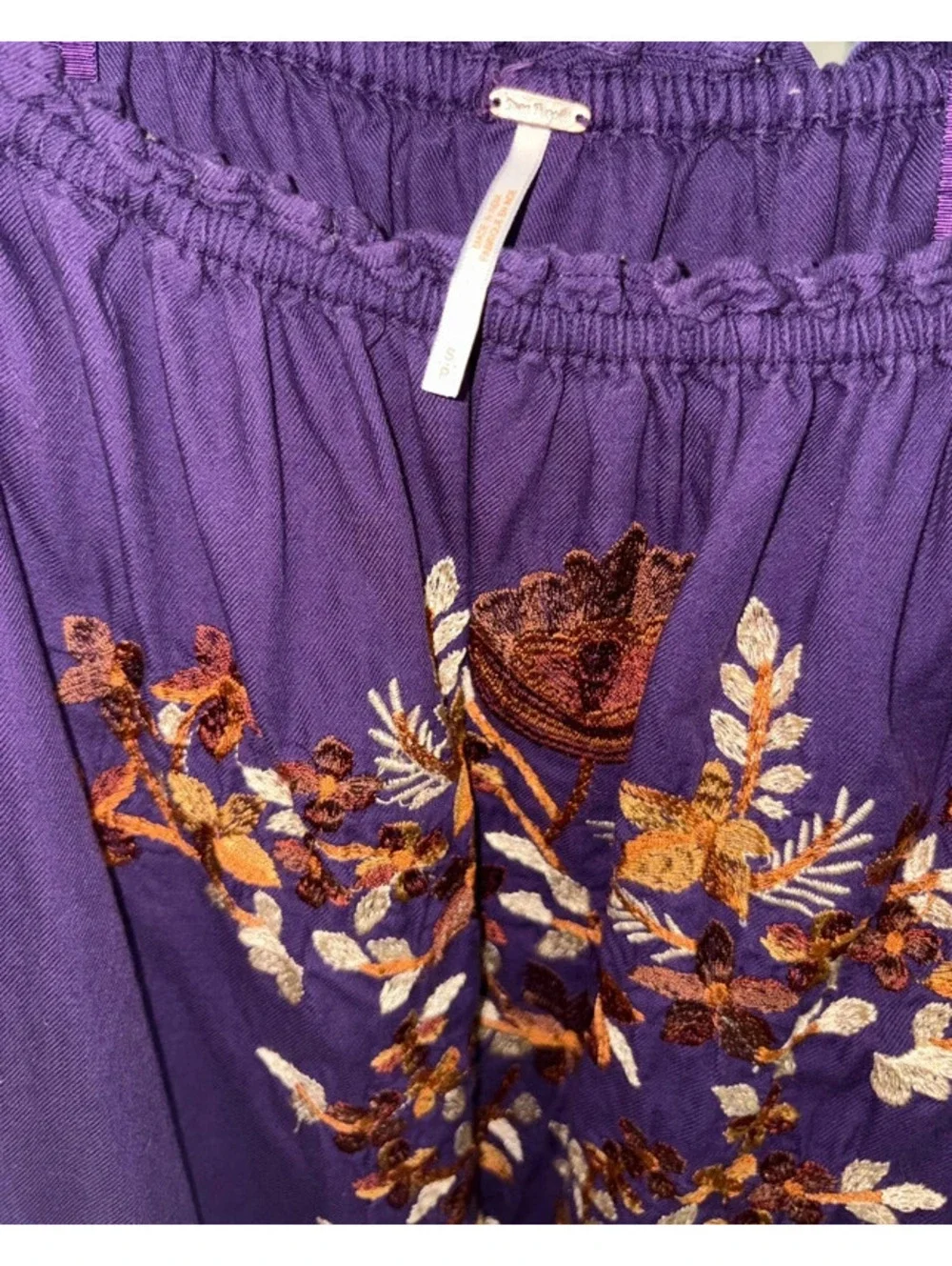 Free People Size S Purple Embroidered Off Shoulder Boho Mini Dress